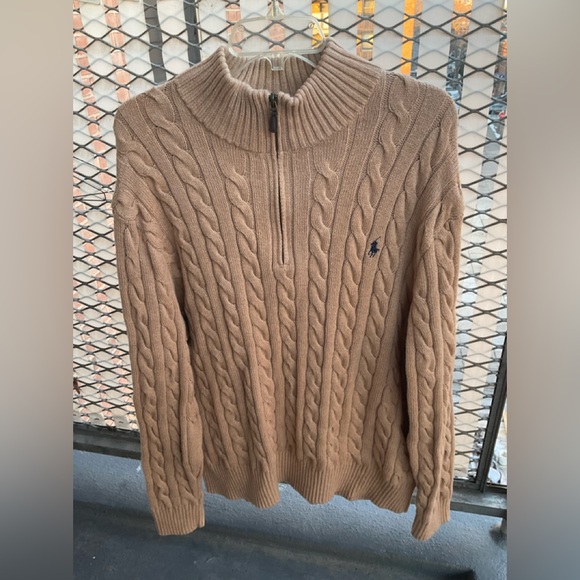 Polo Ralph Lauren Cable-knit Cotton Quarter Zip Sweater- Tan